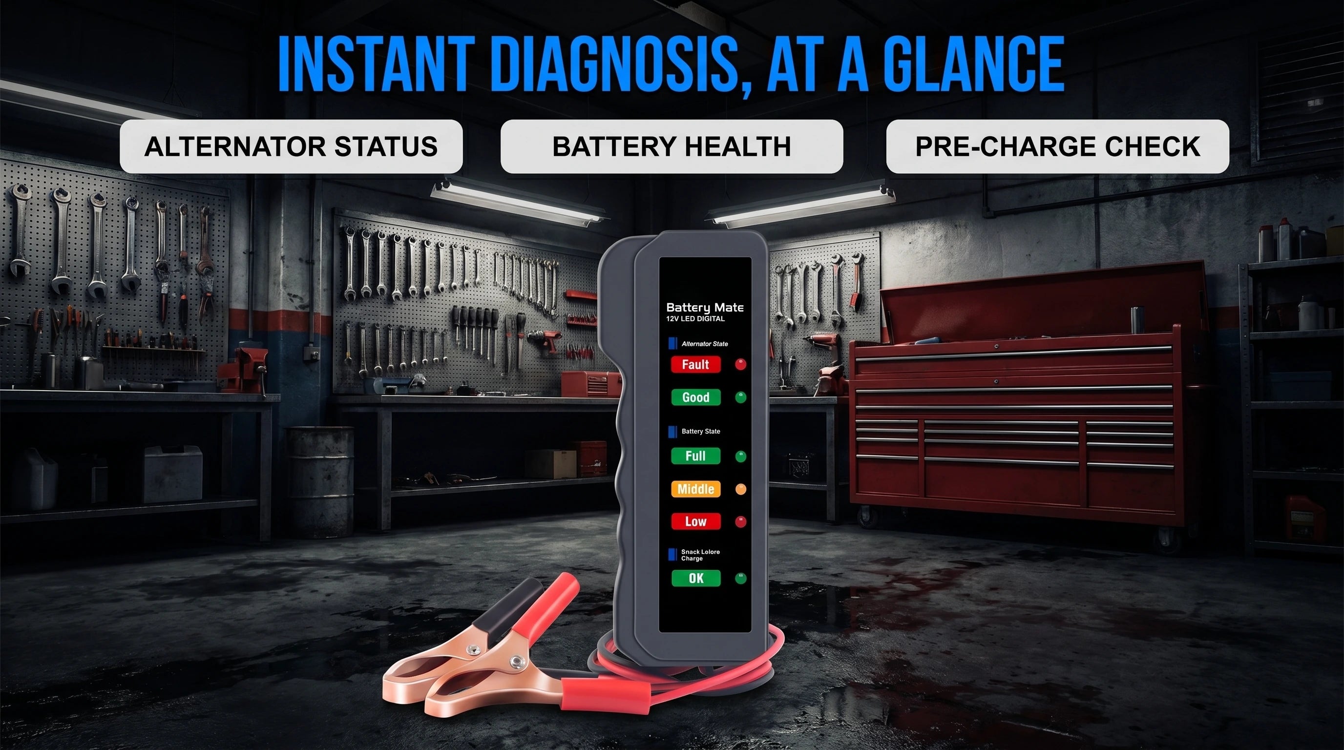 BM310 12V Car Battery Tester, Automotive Digital Alternator Charging System Analyzer with LED Indication, Check Vehicle Battery Condition Detector