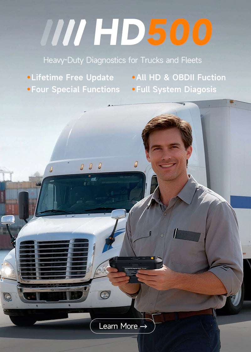 Foxwell HD500 truck scanner offering lifetime free updates, full system diagnostics, and four commonly used special functions-app