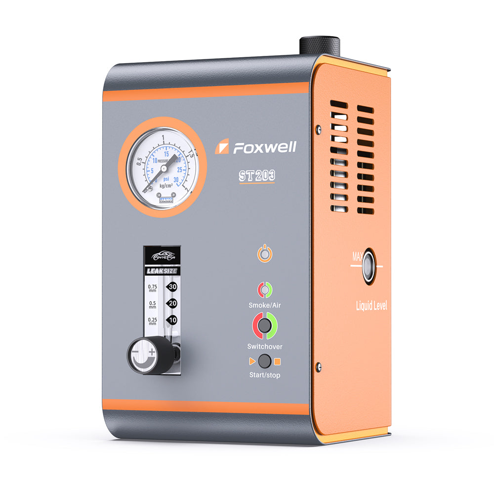 Foxwell ST203 Car Smoke Machine Leak Detector Car Emission EVAP Diagnostic Pressure Gauge and Flowmeter, Vacuum Intake Exhaust Smoke Testers