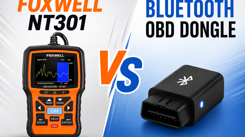 What is the difference between FOXWELL NT301 and a Bluetooth OBD dongle