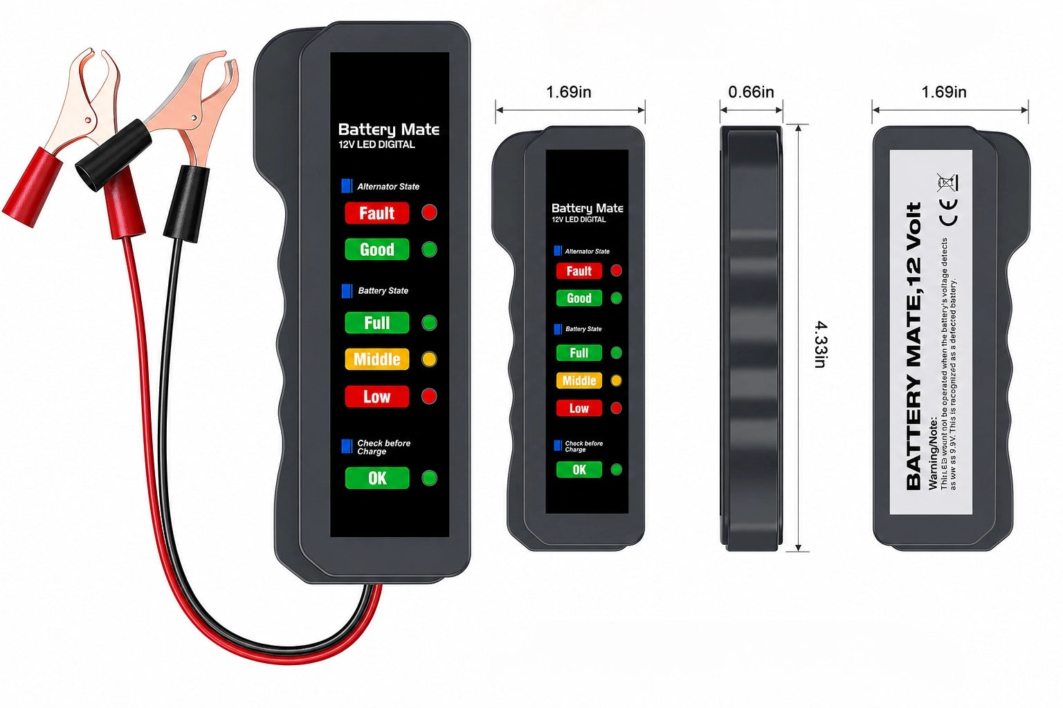 BM310 12V Car Battery Tester, Automotive Digital Alternator Charging System Analyzer with LED Indication, Check Vehicle Battery Condition Detector
