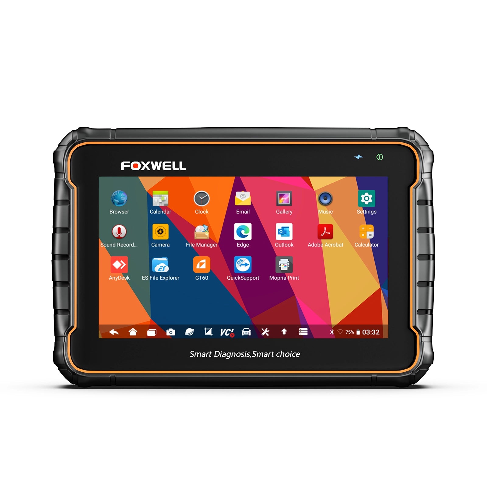 Foxwell GT60 front view showing the large touchscreen display and intuitive user interface.