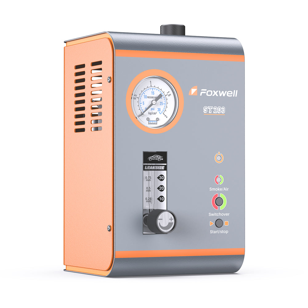 Foxwell ST203 Car Smoke Machine Leak Detector Car Emission EVAP Diagnostic Pressure Gauge and Flowmeter, Vacuum Intake Exhaust Smoke Testers