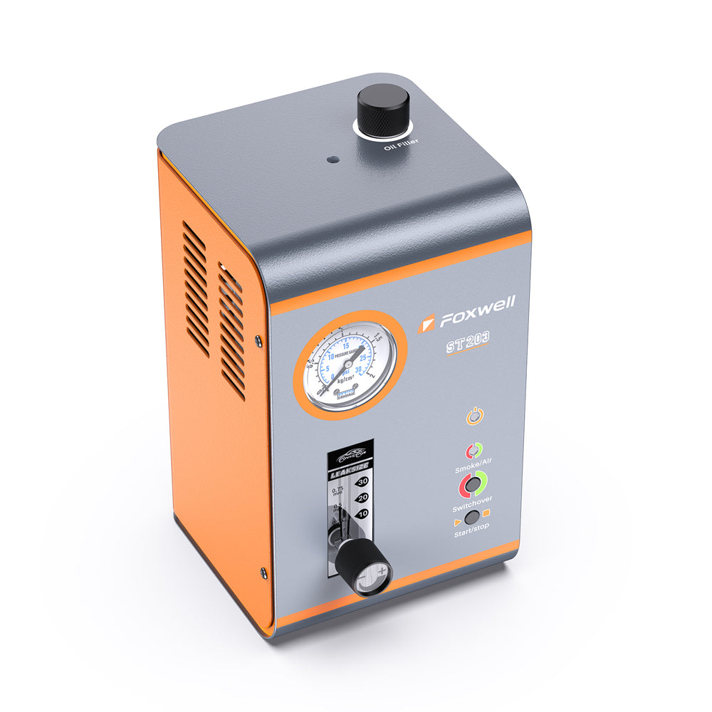Foxwell ST203 Car Smoke Machine Leak Detector Car Emission EVAP Diagnostic Pressure Gauge and Flowmeter, Vacuum Intake Exhaust Smoke Testers