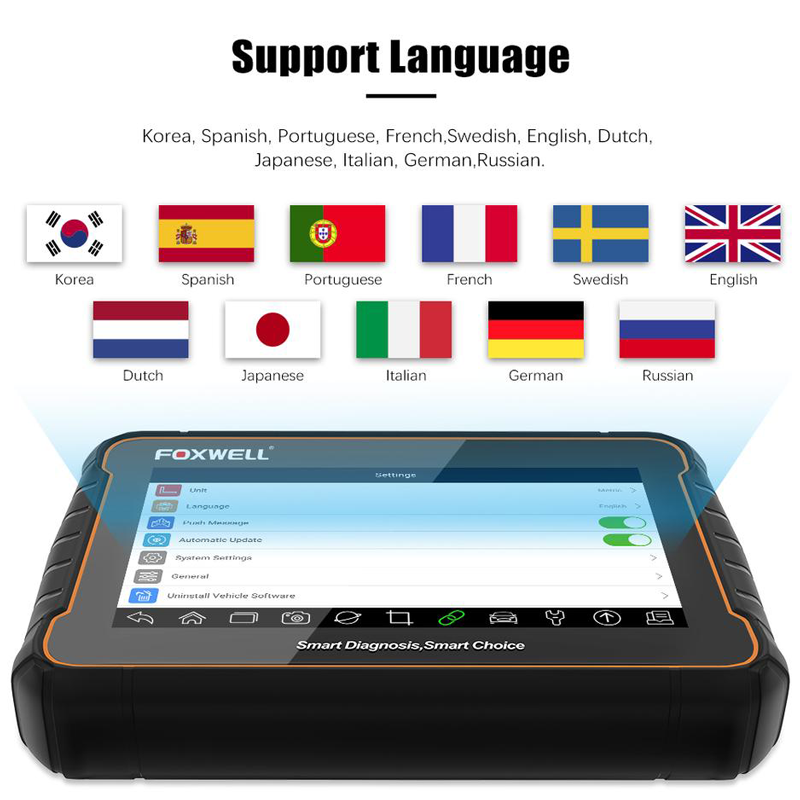 Foxwell GT60 Tablet Automotive Diagnostic Scanner Language List
